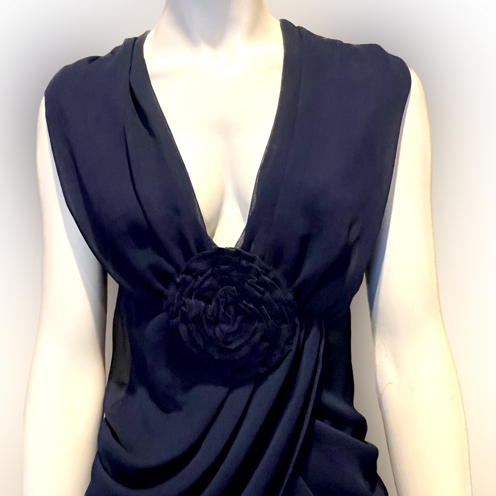Anthropologie Deletta Sleeveless Shirt Rosette Flower Draped Chiffon-Like Size S